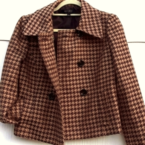 FINAL lvg 8/15 Nine West Suit Double Breasted short Houndstooth knit Jacket Sz 4 - Picture 3 of 10